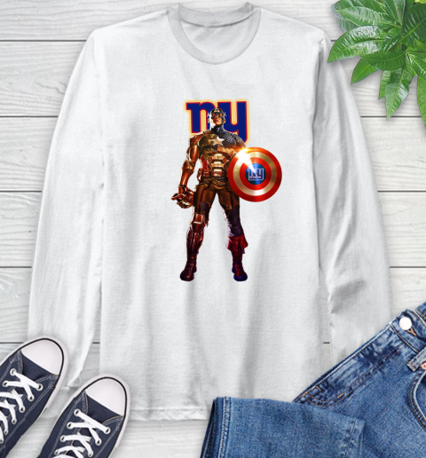 NFL Captain America Marvel Avengers Endgame Football Sports New York Giants Long Sleeve T-Shirt