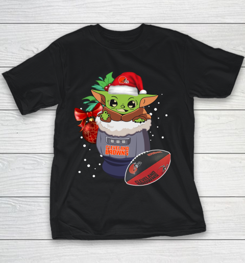 Cleveland Browns Christmas Baby Yoda Star Wars Funny Happy NFL Youth T-Shirt 2