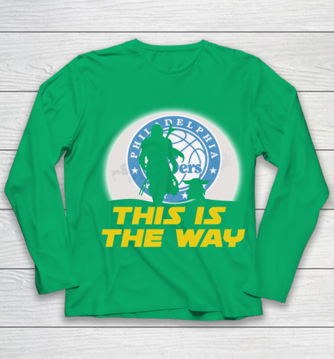 Philadelphia 76ers NBA Basketball Star Wars Yoda And Mandalorian This Is The Way Youth Long Sleeve 4