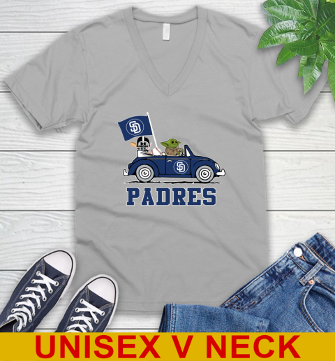 MLB Baseball San Diego Padres Darth Vader Baby Yoda Driving Star Wars Shirt V-Neck T-Shirt 4