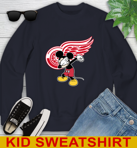 Detroit Red Wings NHL Hockey Dabbing Mickey Disney Sports Youth Sweatshirt 3