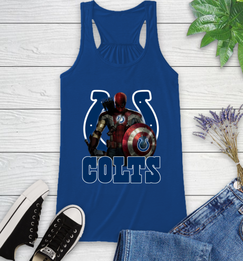 NFL Captain America Thor Spider Man Hawkeye Avengers Endgame Football Indianapolis Colts Racerback Tank 9
