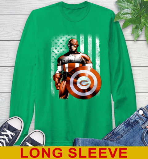 Chicago Bears NFL Football Captain America Marvel Avengers American Flag Shirt Long Sleeve T-Shirt 8