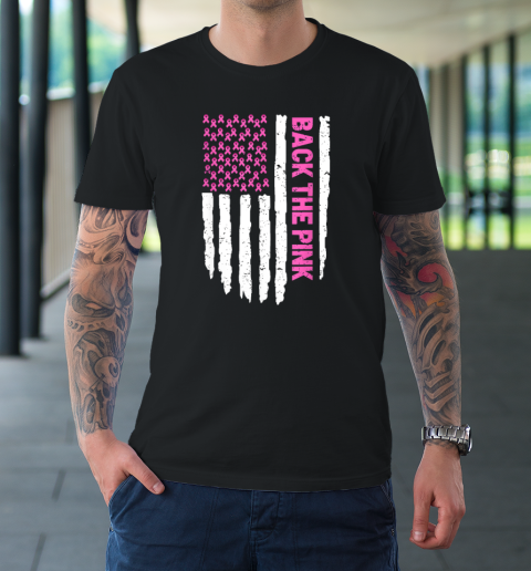 Back The Pink Breast Cancer Awareness Flag Pink Ribbon USA T-Shirt