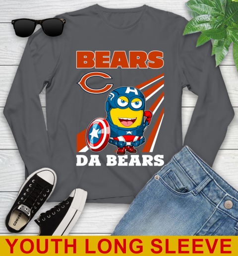 NFL Football Chicago Bears Captain America Marvel Avengers Minion Shirt Youth Long Sleeve 9