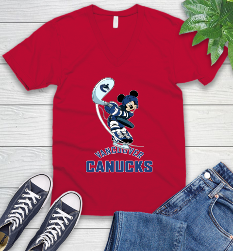 NHL Hockey Vancouver Canucks Cheerful Mickey Mouse Shirt V-Neck T-Shirt 7