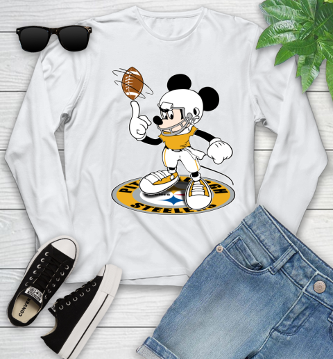 NFL Football Pittsburgh Steelers Cheerful Mickey Disney Shirt Youth Long Sleeve 2