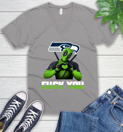 NHL Seattle Seahawks Deadpool Love You Fuck You Football Sports V-Neck T-Shirt 3