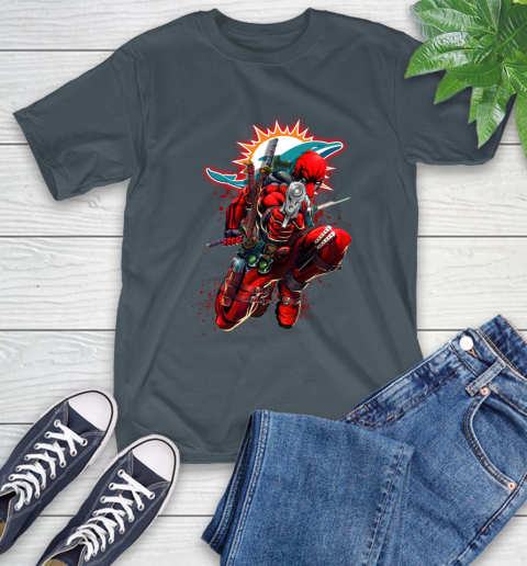 NFL Deadpool Marvel Comics Sports Football Miami Dolphins T-Shirt 9