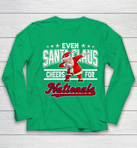 Washington Nationals Even Santa Claus Cheers For Christmas MLB Youth Long Sleeve 4