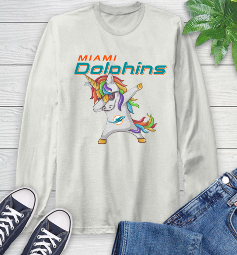 Miami Dolphins NFL Football Funny Unicorn Dabbing Sports Long Sleeve T-Shirt 12