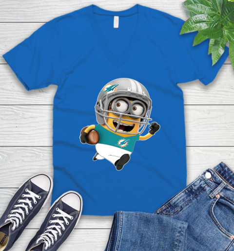 NFL Miami Dolphins Minions Disney Football Sports V-Neck T-Shirt 6