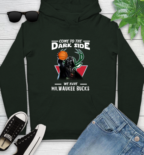 NBA Come To The Dark Side We Have Milwaukee Bucks Star Wars Darth Vader Basketball Youth Hoodie 14