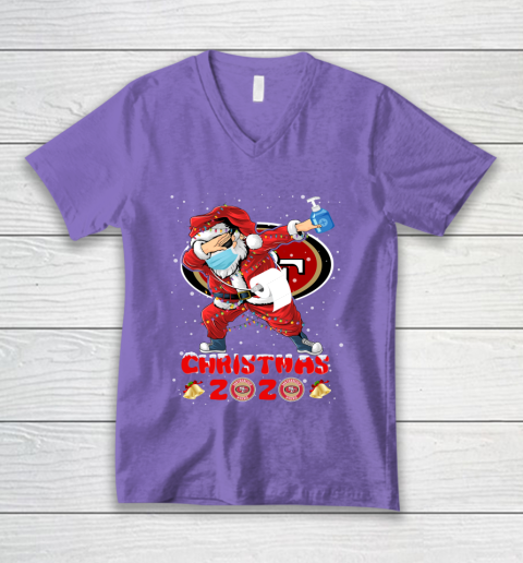 San Francisco 49ers Funny Santa Claus Dabbing Christmas 2020 NFL V-Neck T-Shirt 8
