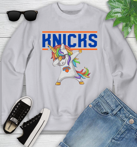 New York Knicks NBA Basketball Funny Unicorn Dabbing Sports Youth Sweatshirt 4