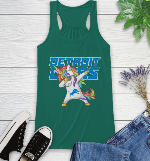 Detroit Lions NFL Football Funny Unicorn Dabbing Sports Racerback Tank 7
