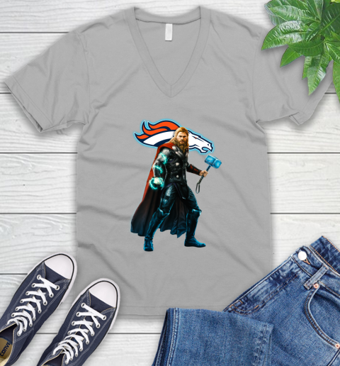 NFL Thor Avengers Endgame Football Denver Broncos V-Neck T-Shirt 4