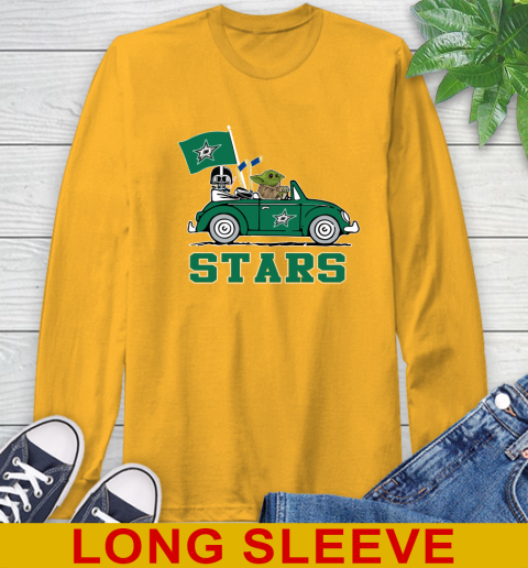 NHL Hockey Dallas Stars Darth Vader Baby Yoda Driving Star Wars Shirt Long Sleeve T-Shirt 3