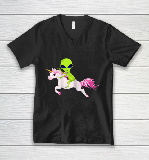 Alien Shirt Alien Riding Unicorn V-Neck T-Shirt
