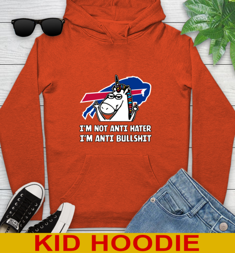 Buffalo Bills NFL Football Unicorn I'm Not Anti Hater I'm Anti Bullshit Youth Hoodie 5