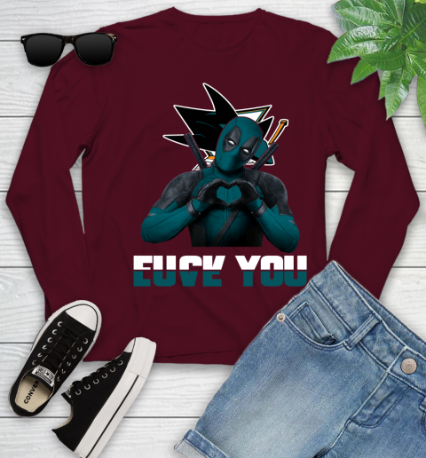 NHL San Jose Sharks Deadpool Love You Fuck You Hockey Sports Youth Long Sleeve 6