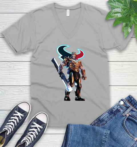 NFL Thanos Gauntlet Avengers Endgame Football Houston Texans V-Neck T-Shirt 4