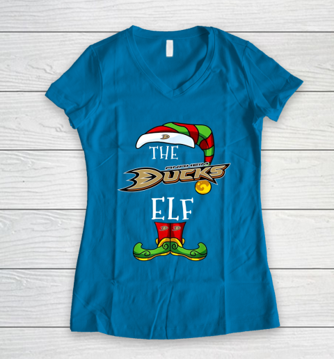 Anaheim Ducks Christmas ELF Funny NHL Women's V-Neck T-Shirt 5