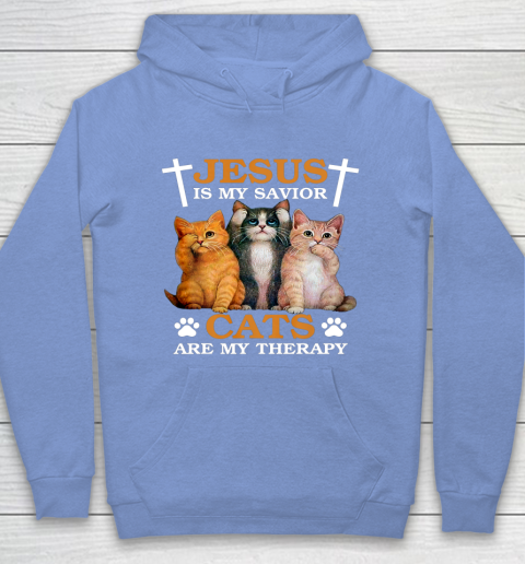 Jesus is My Savior Cat are My Therapy Christians Cat Lover Hoodie 8