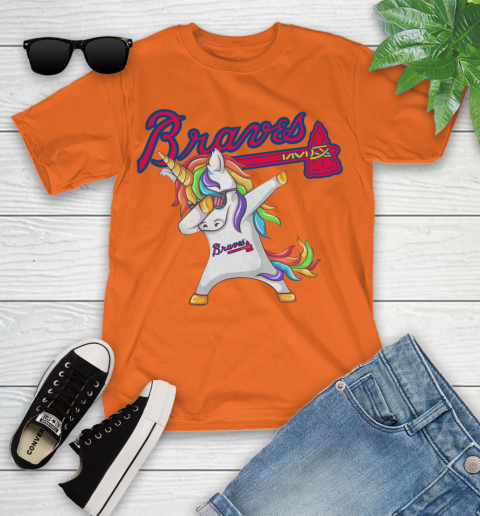Atlanta Braves MLB Baseball Funny Unicorn Dabbing Sports Youth T-Shirt 7
