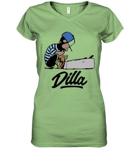 33w7 schroeder peanuts j dilla snoopy mashup shirts women v neck t shirt 39 front lime