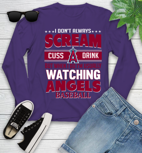 Los Angeles Angels MLB I Scream Cuss Drink When I'm Watching My Team Youth Long Sleeve 4