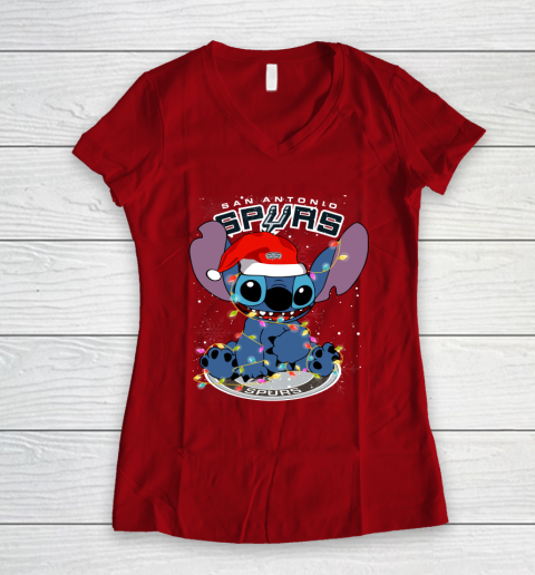 San Antonio Spurs NBA noel stitch Basketball Christmas Women's V-Neck T-Shirt 6