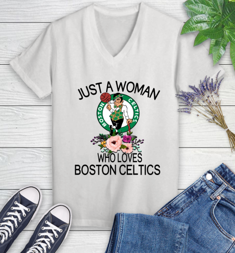 NBA Just A Woman Who Loves Boston Celtics Basketball Sports Women's V-Neck T-Shirt