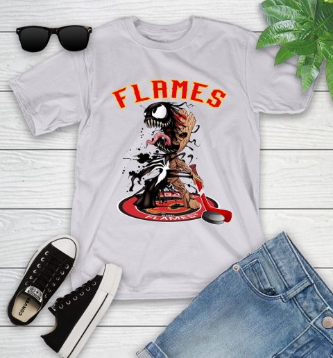NHL Calgary Flames Hockey Venom Groot Guardians Of The Galaxy Youth T-Shirt 4