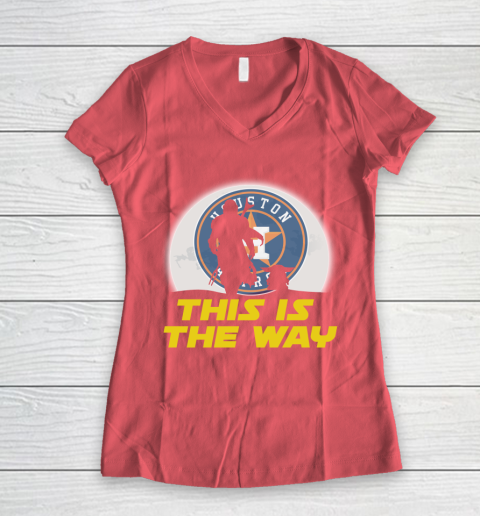 Houston Astros MLB Baseball Star Wars Yoda And Mandalorian This Is The Way Women's V-Neck T-Shirt 4