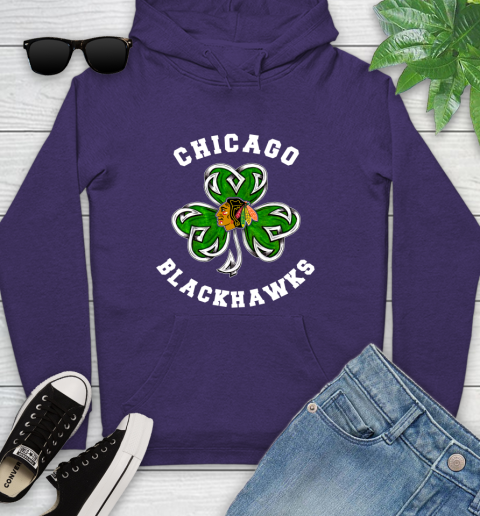 NHL Chicago Blackhawks Three Leaf Clover St Patrick's Day Hockey Sports Youth Hoodie 5