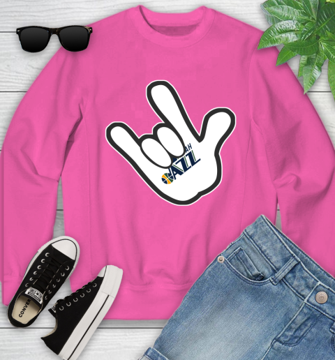 Utah Jazz NBA Basketball Mickey Rock Hand Disney Youth Sweatshirt 7