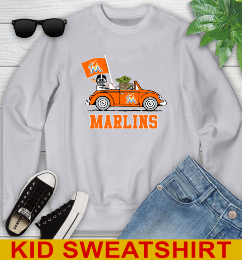 MLB Baseball Miami Marlins Darth Vader Baby Yoda Driving Star Wars Shirt Youth Sweatshirt 4