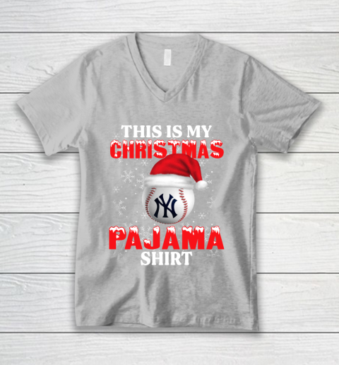 New York Yankees This Is My Christmas Pajama Shirt MLB V-Neck T-Shirt 3