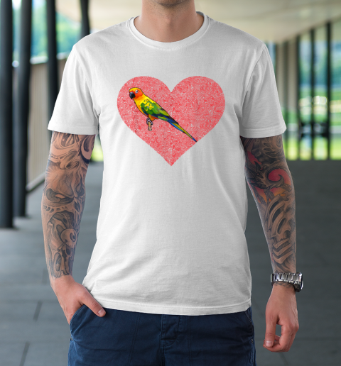Sun Conure Valentines Day Bird Love Fingerprint T-Shirt
