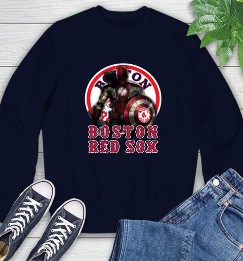 MLB Captain America Thor Spider Man Hawkeye Avengers Endgame Baseball Boston Red Sox Sweatshirt 3