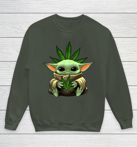 Baby Yoda Hug Marijuana Canabis Youth Sweatshirt 10