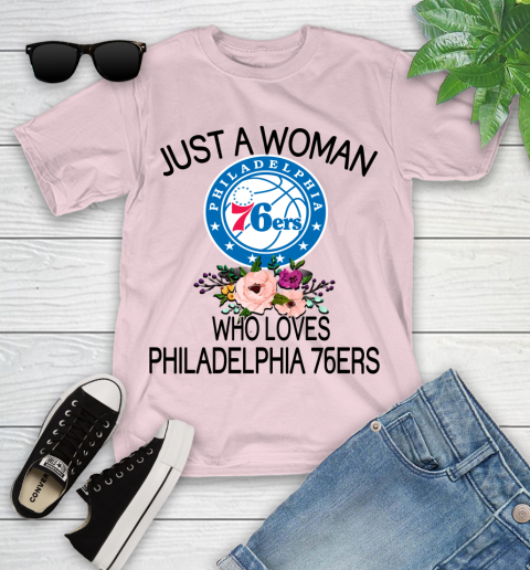 NBA Just A Woman Who Loves Philadelphia 76ers Basketball Sports Youth T-Shirt 7