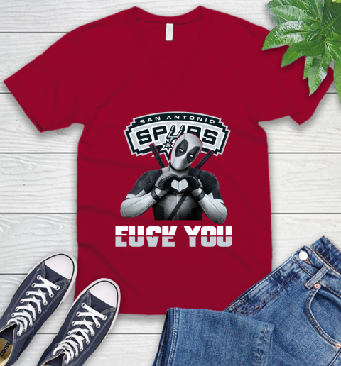 NBA San Antonio Spurs Deadpool Love You Fuck You Basketball Sports V-Neck T-Shirt 7