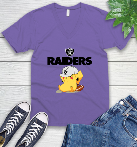NFL Pikachu Football Sports Oakland Raiders V-Neck T-Shirt 9