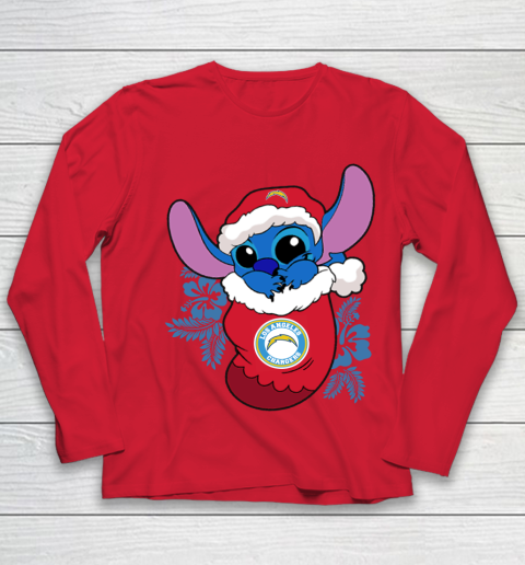 Los Angeles Chargers Christmas Stitch In The Sock Funny Disney NFL Youth Long Sleeve 10