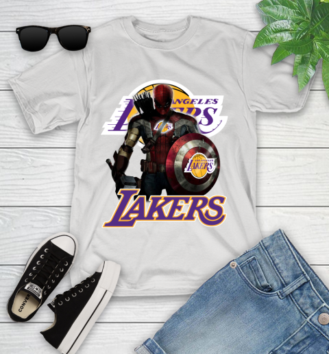 Los Angeles Lakers NBA Basketball Captain America Thor Spider Man Hawkeye Avengers Youth T-Shirt