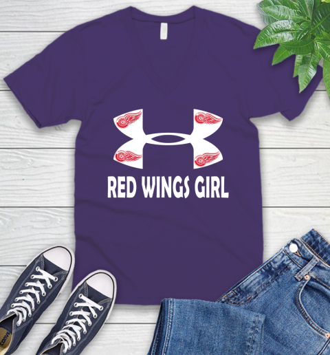 NHL Detroit Red Wings Girl Under Armour Hockey Sports V-Neck T-Shirt 9