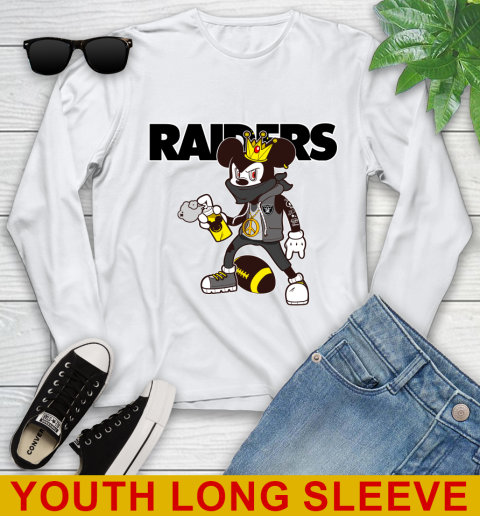 Oakland Raiders NFL Football Mickey Peace Sign Sports Youth Long Sleeve