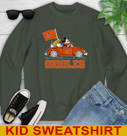 MLB Baseball Baltimore Orioles Pluto Mickey Driving Disney Shirt Youth Sweatshirt 9